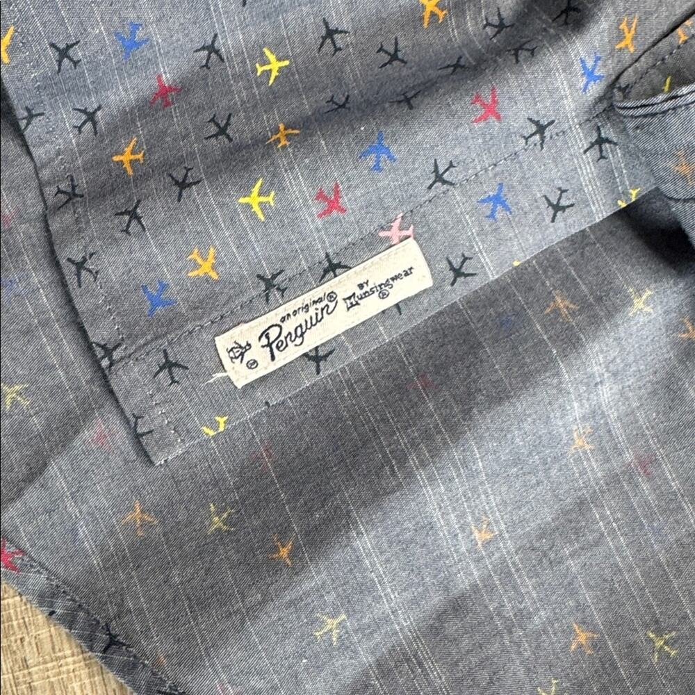 PENGUIN Men’s Blue Airplane Print Short Sleeve Button Down Shirt - Picture 4 of 7